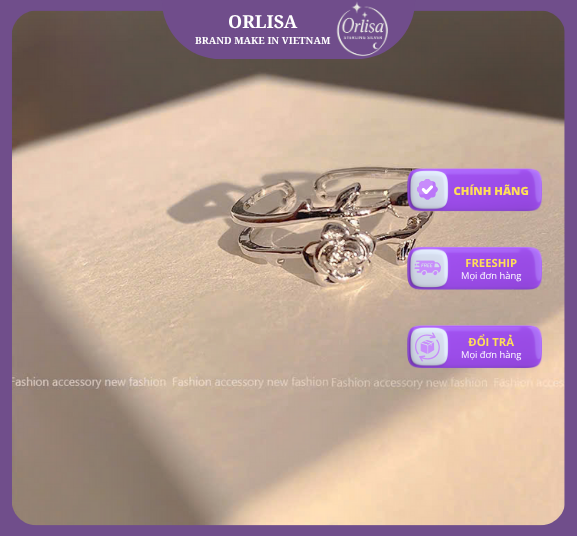 Nhẫn kép bạc hoa hồng thương hiệu Orlisa